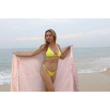 PANDUDU Turkish Beach Towel Oversized - 39"x71" Quick Dry Sand Free Beach Towels for Adults,Extra Large Travel Towel,Cotton Lightweight Pool Bath Blanket Beach Accessories-(Orange)