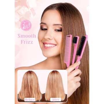 Hair Wax Stick, Slick Back Hair Brush Set 4Pcs, Wax Stick for Hair, Bristle Brush for Flyaways, Teasing Brush for Hair Styling, Edge Brush for Tame Frizz Baby Hair, Rat Tail Combs for Parting