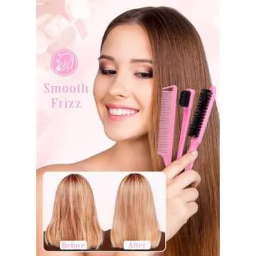 Hair Wax Stick, Slick Back Hair Brush Set 4Pcs, Wax Stick for Hair, Bristle Brush for Flyaways, Teasing Brush for Hair Styling, Edge Brush for Tame Frizz Baby Hair, Rat Tail Combs for Parting