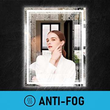 IOWVOE 28 x 36 Inch Bathroom Mirror with LED Lights, Dimmable Anti-Fog Wall Mount Mirror with Light ...