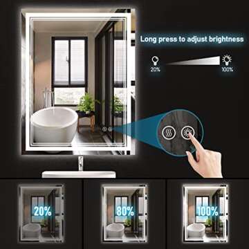 IOWVOE 28 x 36 Inch Bathroom Mirror with LED Lights, Dimmable Anti-Fog Wall Mount Mirror with Light IP 54 Waterproof+Anti-Fog+Dimmable Light