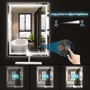 IOWVOE 28 x 36 Inch Bathroom Mirror with LED Lights, Dimmable Anti-Fog Wall Mount Mirror with Light IP 54 Waterproof+Anti-Fog+Dimmable Light