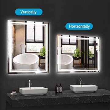 IOWVOE 28 x 36 Inch Bathroom Mirror with LED Lights, Dimmable Anti-Fog Wall Mount Mirror with Light IP 54 Waterproof+Anti-Fog+Dimmable Light