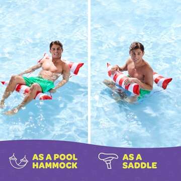 Pool Floats for Adults [2 Pack] Multi-Purpose Hammock Pool Float: Saddle, Lounge Chair, Hammock, Drifter - Water Hammock for Adults in Swimming Pools -Blue/Red Colors Pool Float Lounger (44" X 26")