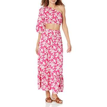 The Drop Women's Anupa Cotton One Shoulder Cropped Top, Hot Pink Floral, XS