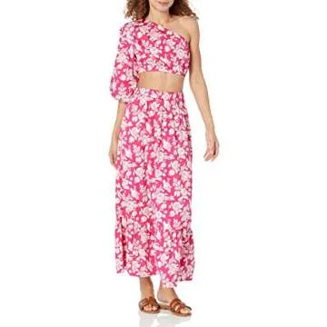 The Drop Women's Anupa Cotton One Shoulder Cropped Top, Hot Pink Floral, XS