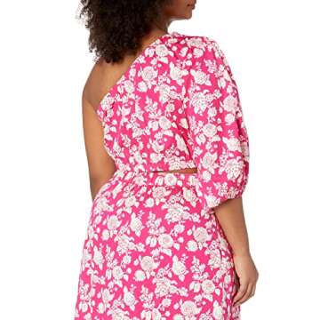 The Drop Women's Anupa Cotton One Shoulder Cropped Top, Hot Pink Floral, XS