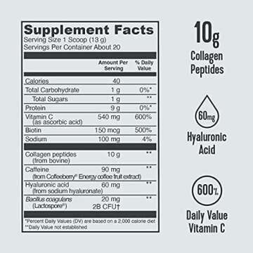 Vital Proteins Morning Get Up and Glow Collagen peptides Powder Supplement, 90mg Caffeine for Energy & Vitamin C & Biotin & Hyaluronic Acid - 9.3oz