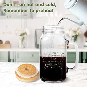 Yirilan 4 Pack 24Oz Mason jar cups with lids and straws, Mason Jars with Handle, Mason Jar Drinking Glasses with Lid and Straw, Mason Jar Mugs