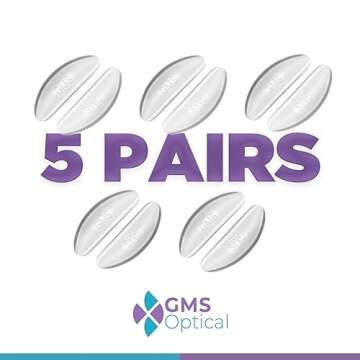 GMS Optical 1.3mm Ultra-Thin / 18mm Long Length - Anti-Slip Adhesive Contoured Silicone Eyeglass Nose Pads with Super Sticky Backing for Glasses, Sunglasses, and Eye Wear - 5 Pair (Clear)