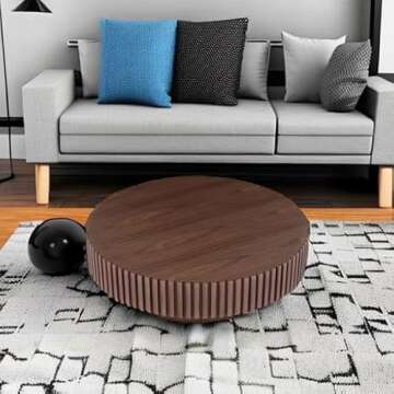 WILLIAMSPACE 31.49" Walnut Round Coffee Table, Modern Luxury Wood Circle Drum Center Table for Living Room, Accent Side Table End Table for Apartment, ø31.49'' x 13.77''H (Walnut)
