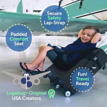 Lugabug Travel Seat for Kids, The Original and Patented Ride-On Suitcase for Toddlers, Child Carrier for Carry-On Luggage, Family Airport Travel Made Easy (Suitcase not Included)