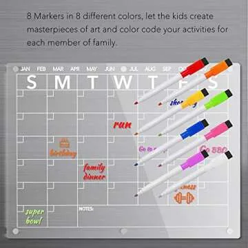 Neatsure Acrylic Magnetic Dry Erase Board Calendar for Fridge, Clear Monthly and Weekly Planner Whiteboard for Refrigerator, w/ 8 Colors Markers, 15"x11"