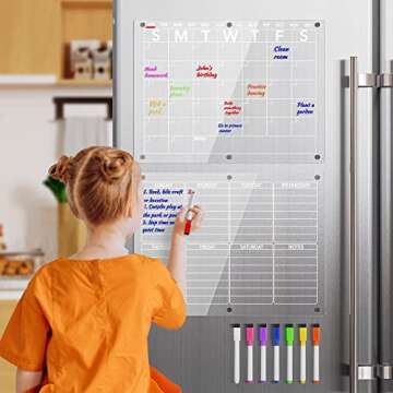 Neatsure Acrylic Magnetic Dry Erase Board Calendar for Fridge, Clear Monthly and Weekly Planner Whiteboard for Refrigerator, w/ 8 Colors Markers, 15"x11"