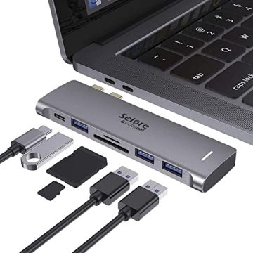 USB C Adapter for MacBook Pro/Air - 6 in 1 USB-C Hub with Thunderbolt 3 and SD Reader
