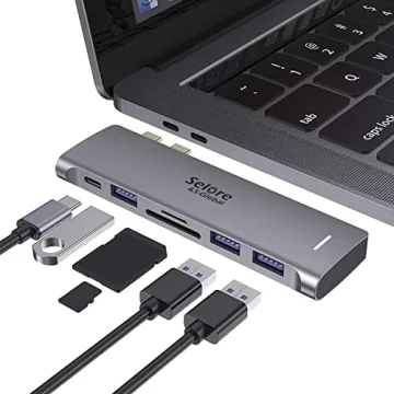 USB C Adapter for MacBook Pro/Air - 6 in 1 USB-C Hub with Thunderbolt 3 and SD Reader