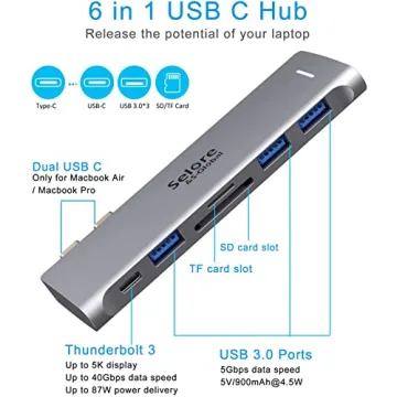 USB C Adapter for MacBook Pro and Air with 6 ports