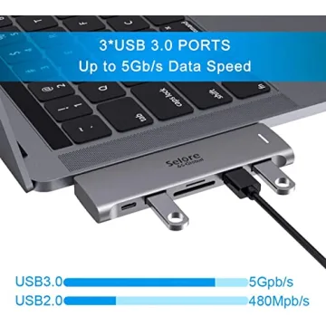 USB C Adapter for MacBook Pro and Air with 6 ports