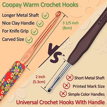 Coopay Warm Crochet Hooks for Grandmother, Art Aluminum Soft Grip Crochet Needles for Crocheting, Knitting Hook for Crochet Yarn Craft - Premium Knitting & Crochet Supplies