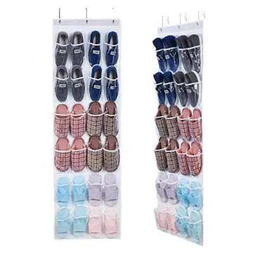 Progo 24 Pockets Clear Pockets Over The Door White Hanging Organizer, For Shoe, Pantry Organize and Kitchen, Bathroom Storage, 63" x 19.5"