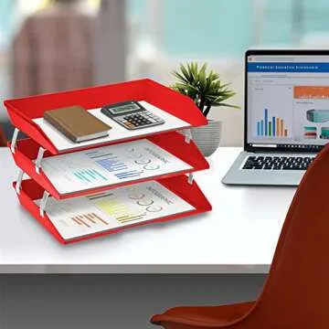 Acrimet 3 Tier Letter Tray Desktop Organizer in Red