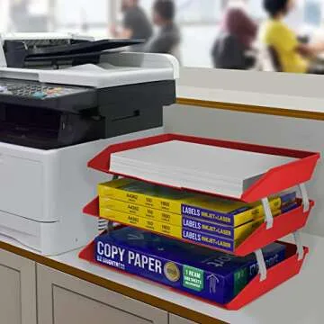 Acrimet 3 Tier Letter Tray Desktop Organizer in Red