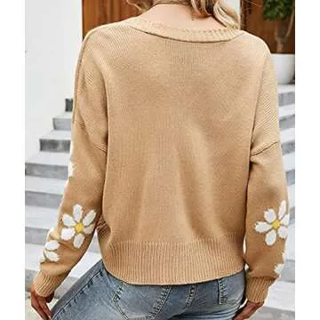 ebossy Women's Stylish Ribbed Knit Cardigan Sweater