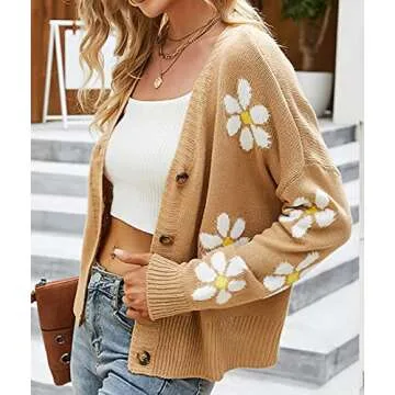 ebossy Women's Stylish Ribbed Knit Cardigan Sweater