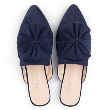 MUSSHOE Women Mules for Woman Comfortable Pointed Toe Mules Flats Backless Loafers with Knot Navy 9