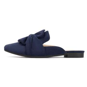 MUSSHOE Women Mules for Woman Comfortable Pointed Toe Mules Flats Backless Loafers with Knot Navy 9