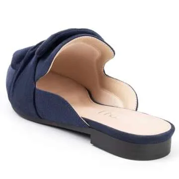 MUSSHOE Women Mules for Woman Comfortable Pointed Toe Mules Flats Backless Loafers with Knot Navy 9