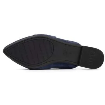 MUSSHOE Women Mules for Woman Comfortable Pointed Toe Mules Flats Backless Loafers with Knot Navy 9