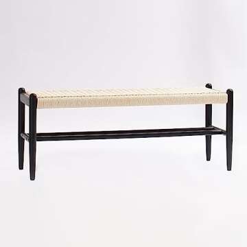 XINNAN Solid Wood Entryway Bench with Shoe Storage, Rustic Oak Wood and Woven Design 45 Inch Long Seating for Living and Dining Rooms,Black