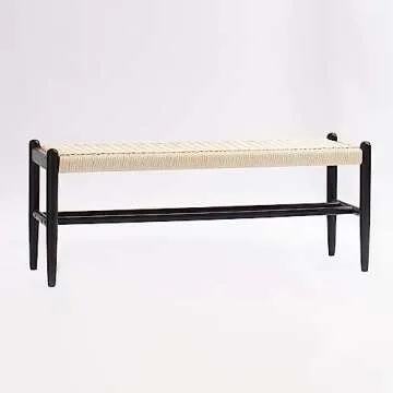 XINNAN Solid Wood Entryway Bench with Shoe Storage, Rustic Oak Wood and Woven Design 45 Inch Long Seating for Living and Dining Rooms,Black