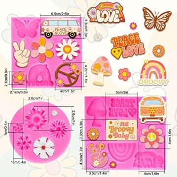 Whaline 3Pcs Groovy Boho Fondant Molds for Vibrant Baking Crafts and More