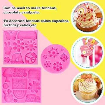 Whaline 3Pcs Groovy Fondant Molds for Creative Baking