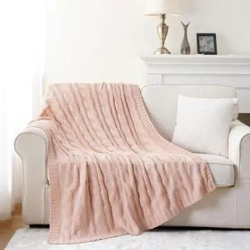 Battilo Blush Cable Knit Throw Blankets for Couch Bed Sofa, Acrylic Knitted Blanket, Soft Cozy Throw...
