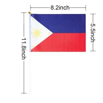 Philippines Flag Filipino Small Stick Mini Hand Held Flags Decorations 1 Dozen (12 pack)