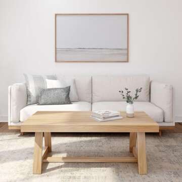 Plank+Beam Classic Rectangular Coffee Table, 48 Inch Farmhouse Coffee Table, Mini Center Tables for Small Spaces, Small Living Space Tea Table, Blonde Wirebrush
