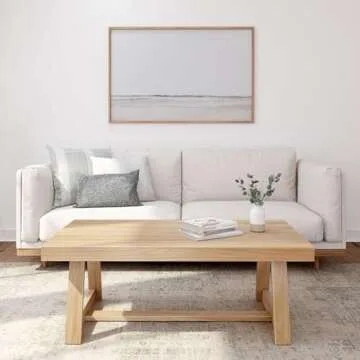 Plank+Beam Classic Rectangular Coffee Table, 48 Inch Farmhouse Coffee Table, Mini Center Tables for Small Spaces, Small Living Space Tea Table, Blonde Wirebrush