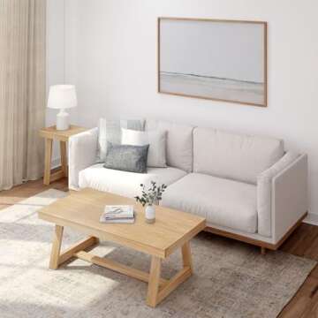 Plank+Beam Classic Rectangular Coffee Table, 48 Inch Farmhouse Coffee Table, Mini Center Tables for Small Spaces, Small Living Space Tea Table, Blonde Wirebrush