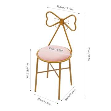 Sallurmose Vanity Stool,Butterfly Bow Tie Pink Vanity Chair Velvet Cushion Metal Frame Lounge Dresse...
