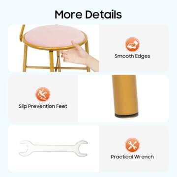 Sallurmose Vanity Stool,Butterfly Bow Tie Pink Vanity Chair Velvet Cushion Metal Frame Lounge Dresser Seat with Butterfly Backrest Also Use for Kitchen Bedroom Pub Breakfast Dining Coffee