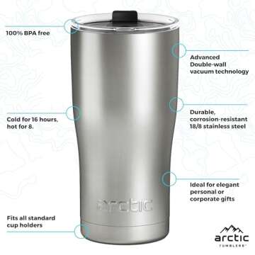 Arctic Tumblers | 20 oz Navy Blue Insulated Tumbler with Straw & Cleaner - Retains Temperature up to 24hrs - Non-Spill Splash Proof Lid, Double Wall Vacuum Technology, BPA Free & Built to Last