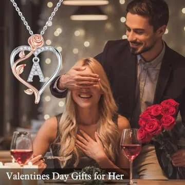 Yesteel Valentines Day Gifts for Her Wife Women - Rose Heart Initial Necklaces for Women, Letter Ini...