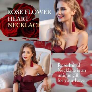 Yesteel Valentines Day Gifts for Her Wife Women - Rose Heart Initial Necklaces for Women, Letter Initial K Necklace Jewelry Birthday Anniversary New Mom Gifts Necklace for Her Girlfriend Wife