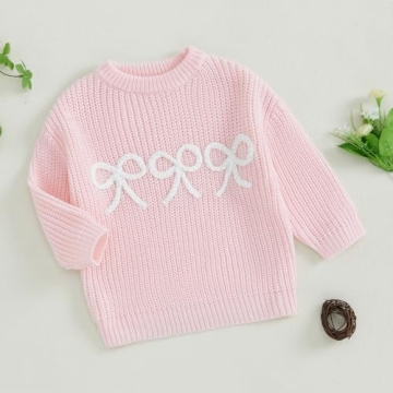 Stylish Toddler Baby Girl Knit Sweater with Bow Embroidery