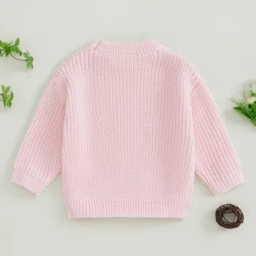 Stylish Toddler Baby Girl Knit Sweater with Bow Embroidery