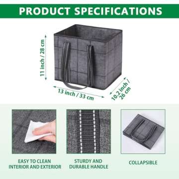 VENO 3 Pack Reusable Grocery Bags, Shopping Bags for groceries, Utility Tote with Handles and Hard Bottom, Foldable Shopping Cart Organizer, Multi-Purpose, Heavy-Duty (Windowpane, 6 Gallon-3 Pack)