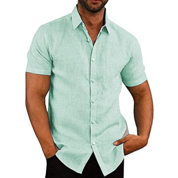 COOFANDY Men's Casual Button Down Shirt Chambray Plain Short Sleeve Dress Shirt